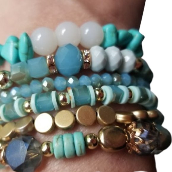 Bracelet Set Turquoise Tassel Charm Set of 6 💙 - Picture 5 of 5